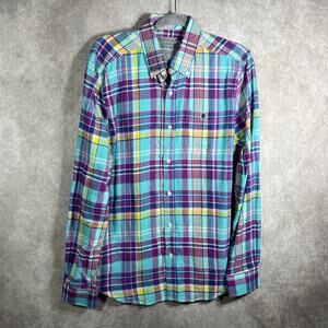 Simply Southern Shirt Mens Medium Blue Purple Plaid Button‎ Down Casual Preppy